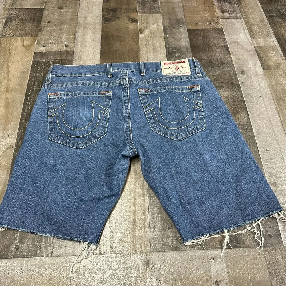 True‎ Religion Jeans Logan Blue Men's short Size 38 - 38x10 Cut Off